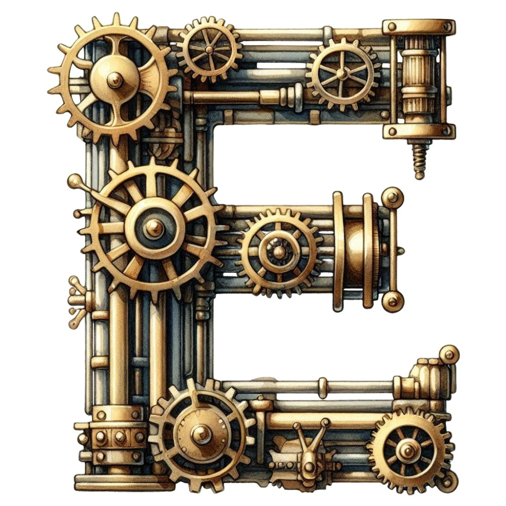 Steampunk Letter E Fabric Panel
