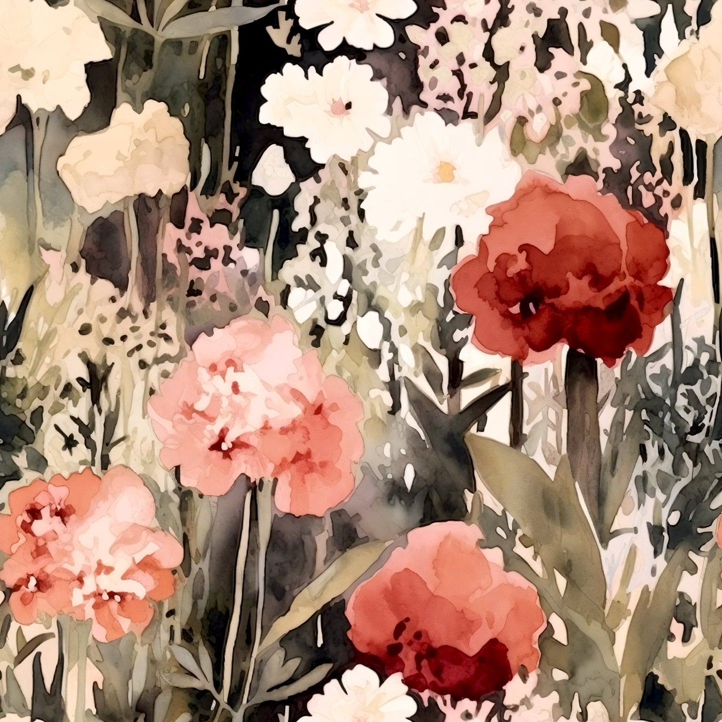 Terracotta Blush Beige Watercolor Florals Pattern 10 Quilting Cotton Fabric