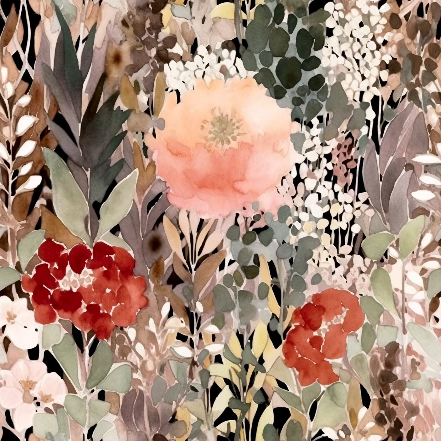 Terracotta Blush Beige Watercolor Florals Pattern 1 Quilting Cotton Fabric
