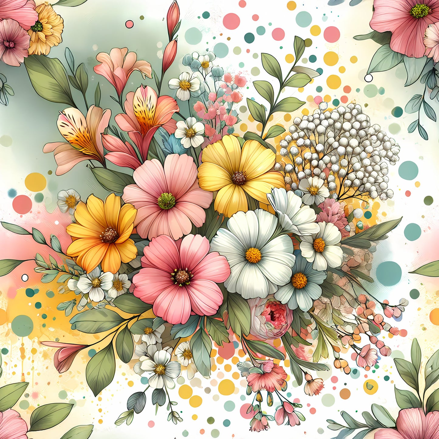 Vibrant Spring Floral Pattern 3 Quilting Cotton Fabric