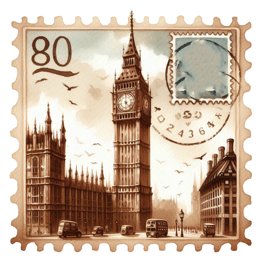 Vintage Travel Stamps Fabric Panel 11