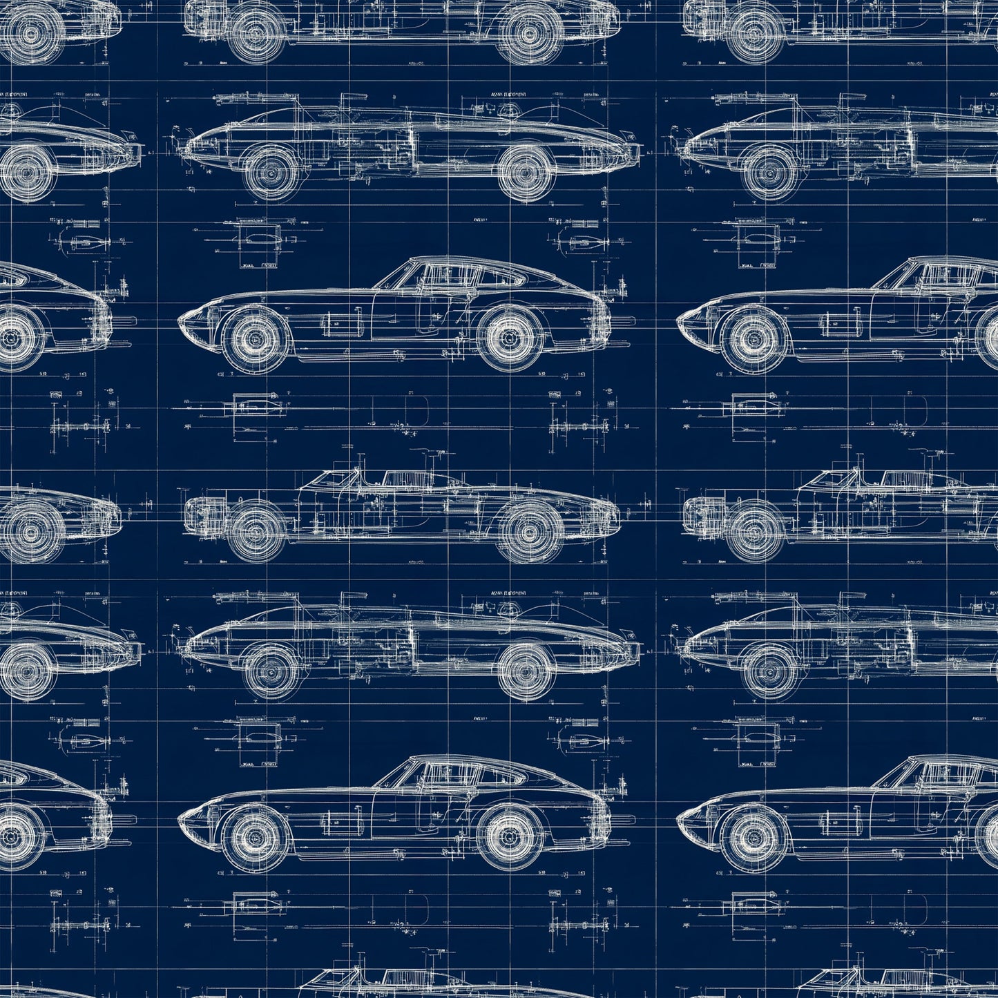 Vintage Car Blueprint Pattern 1 Quilting Cotton Fabric