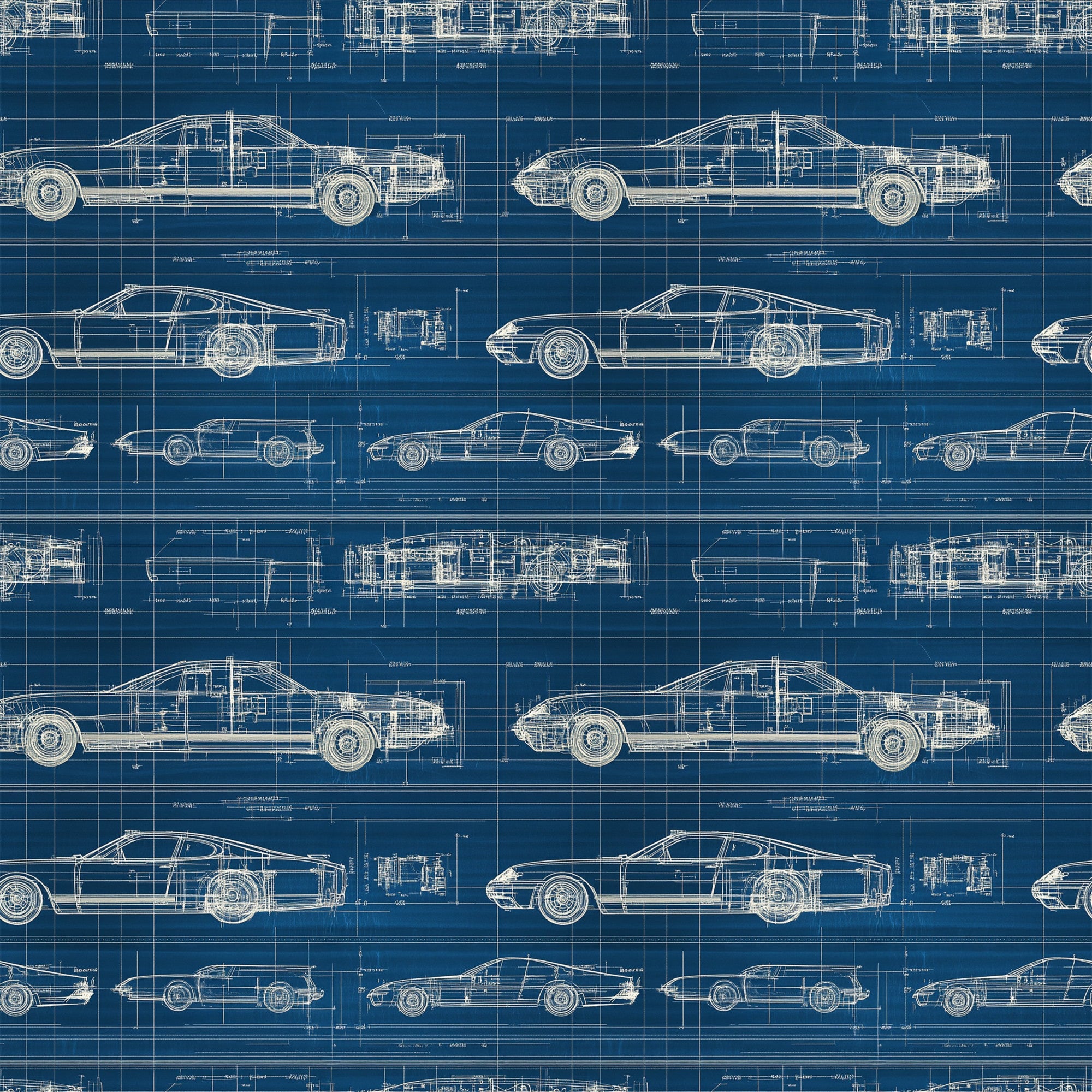 Vintage Car Blueprint Pattern 4 Quilting Cotton Fabric ...