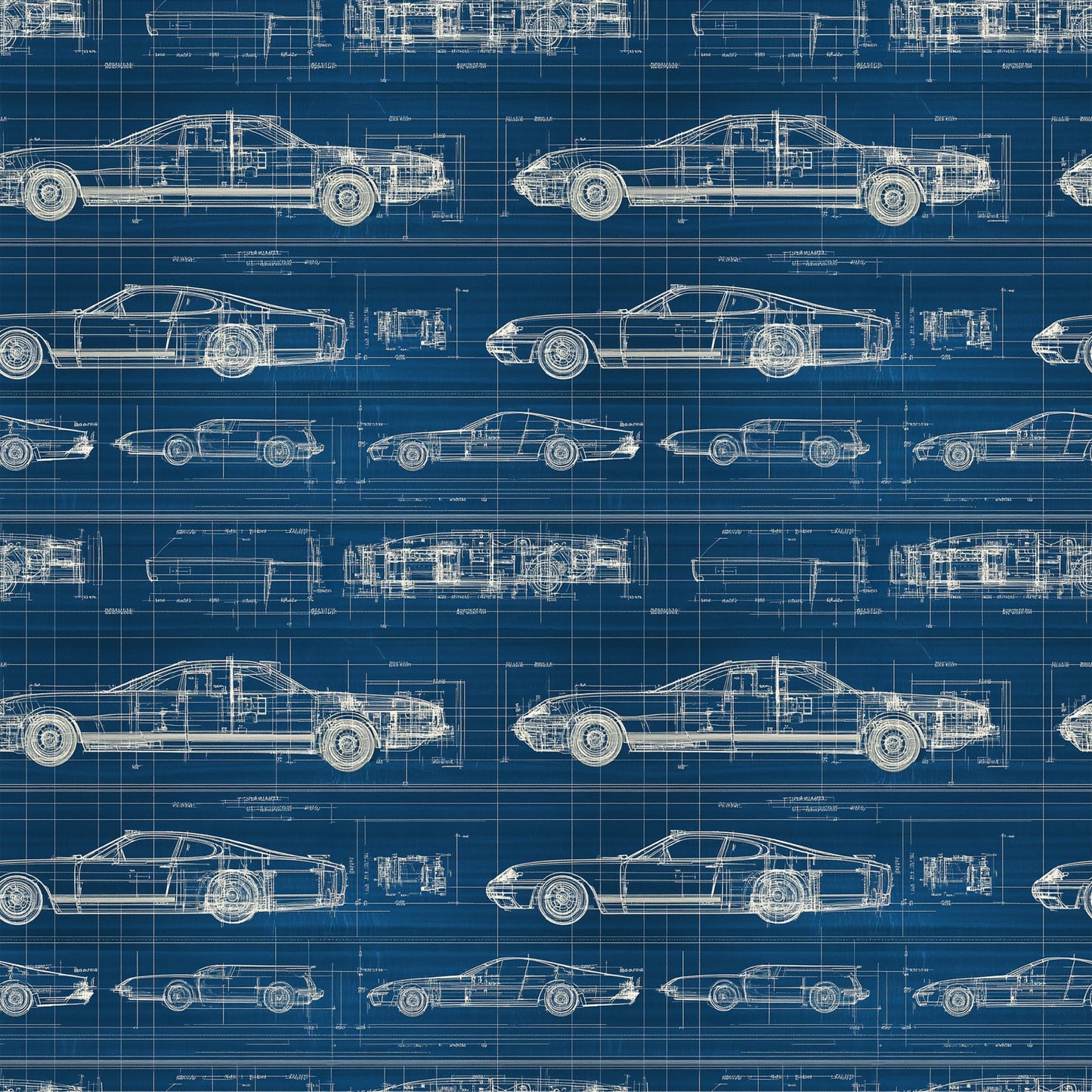 Vintage Car Blueprint Pattern 4 Quilting Cotton Fabric