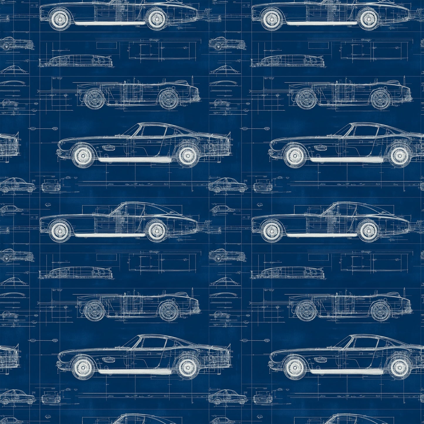 Vintage Car Blueprint Pattern 7 Quilting Cotton Fabric