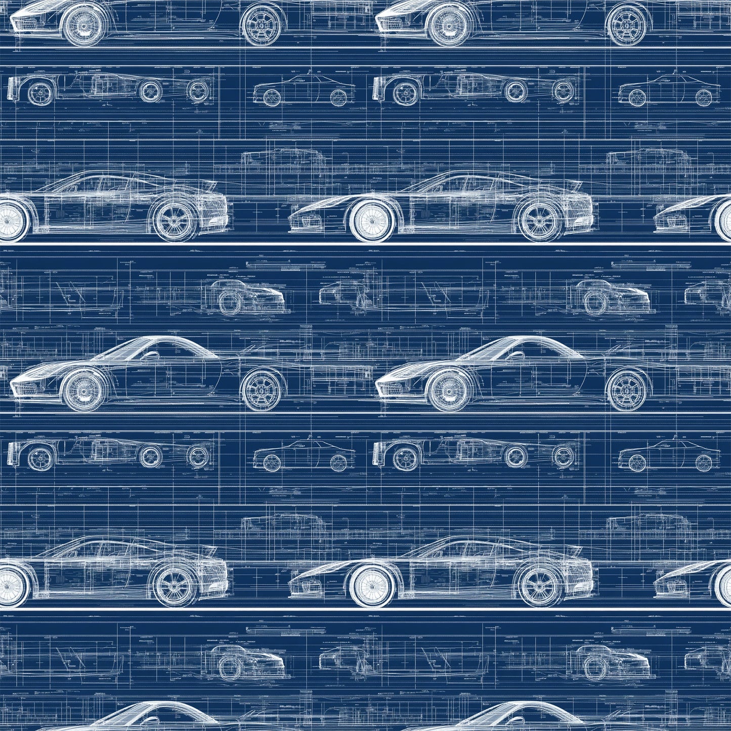 Vintage Car Blueprint Pattern 9 Quilting Cotton Fabric
