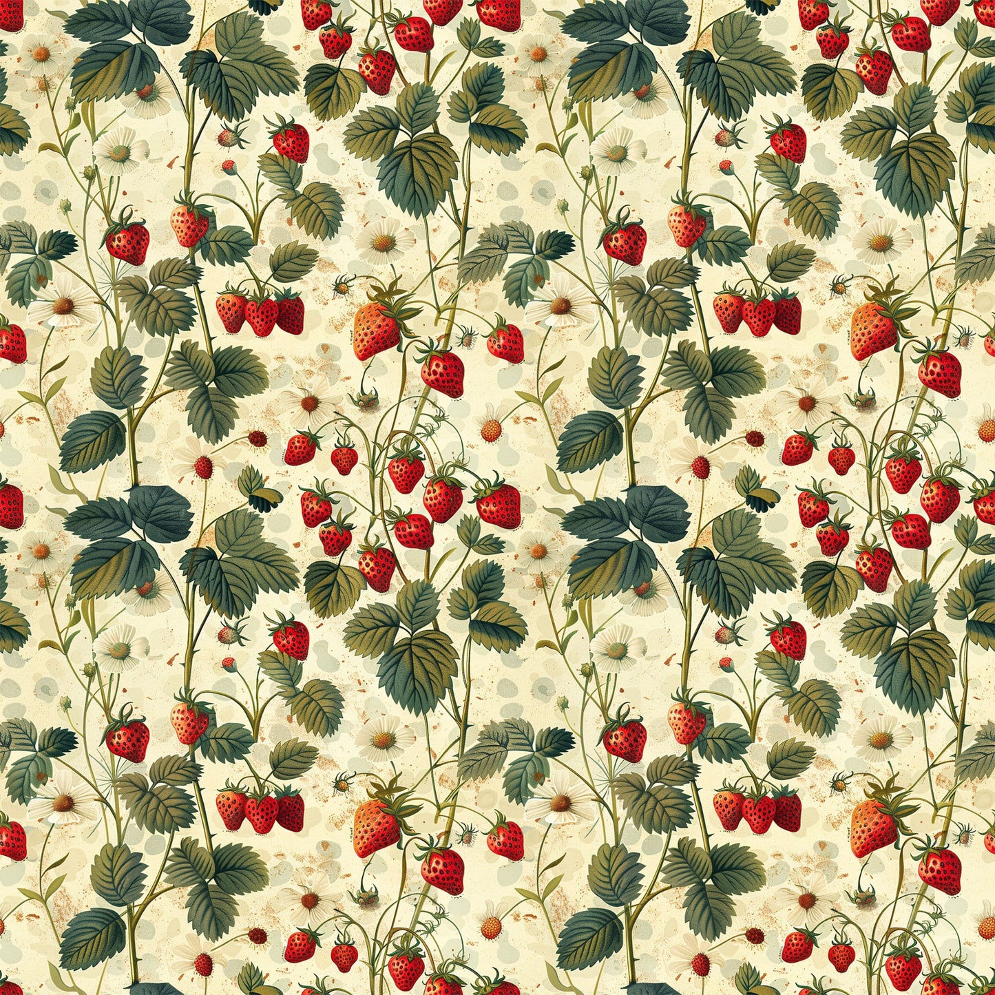 Vintage Strawberries Pattern 2 Quilting Cotton Fabric