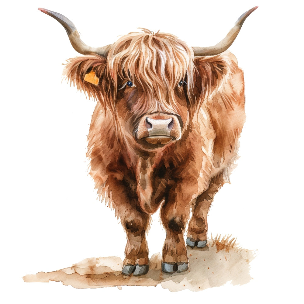 Watercolor Highland Cow Fabric Panel 14