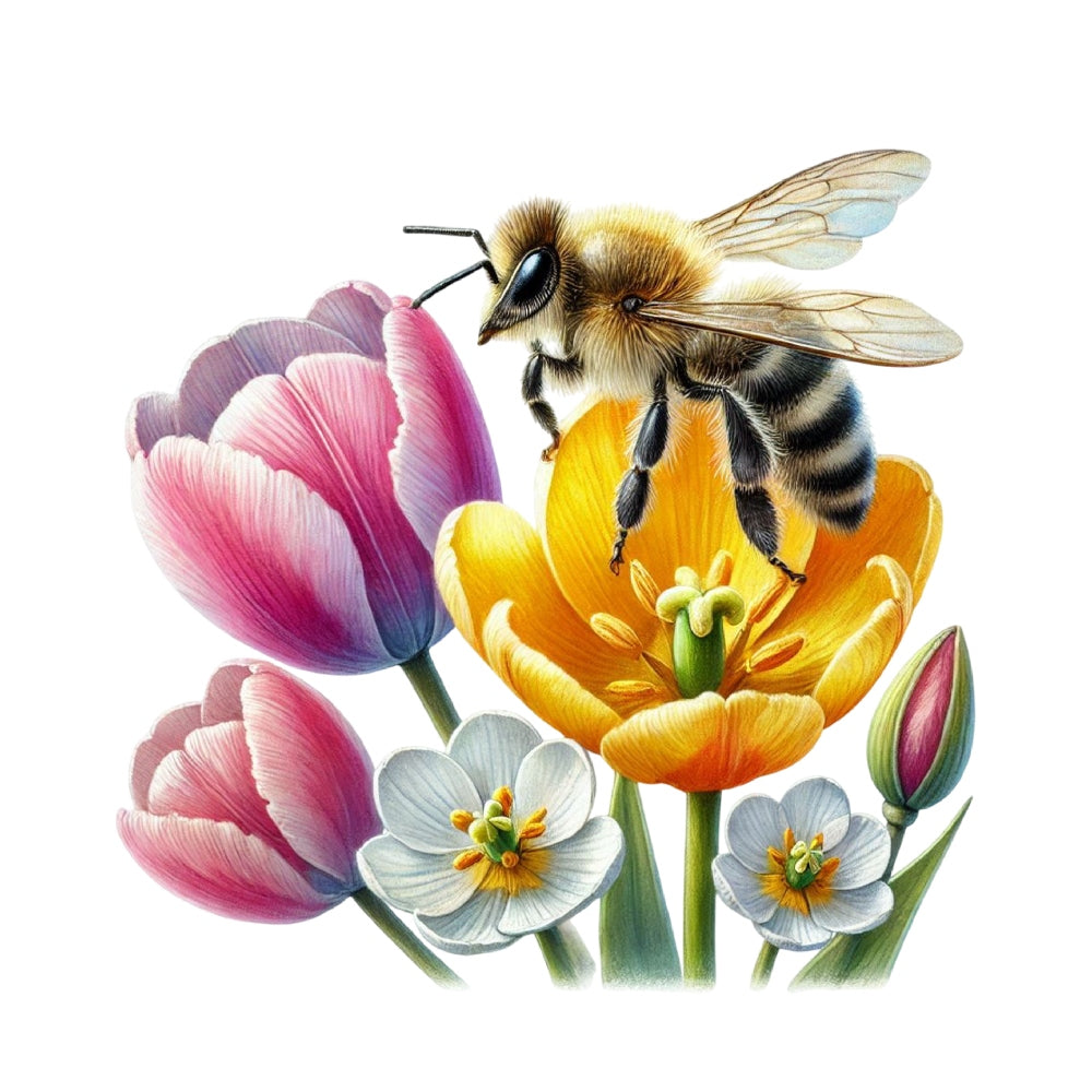 Watercolor Spring Bees Fabric Panel 30