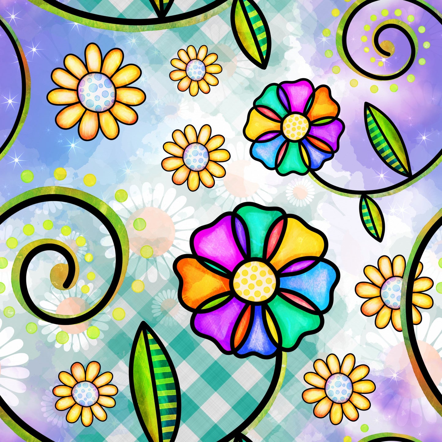 Watercolor Floral Collage Pattern 10 Quilting Cotton Fabric