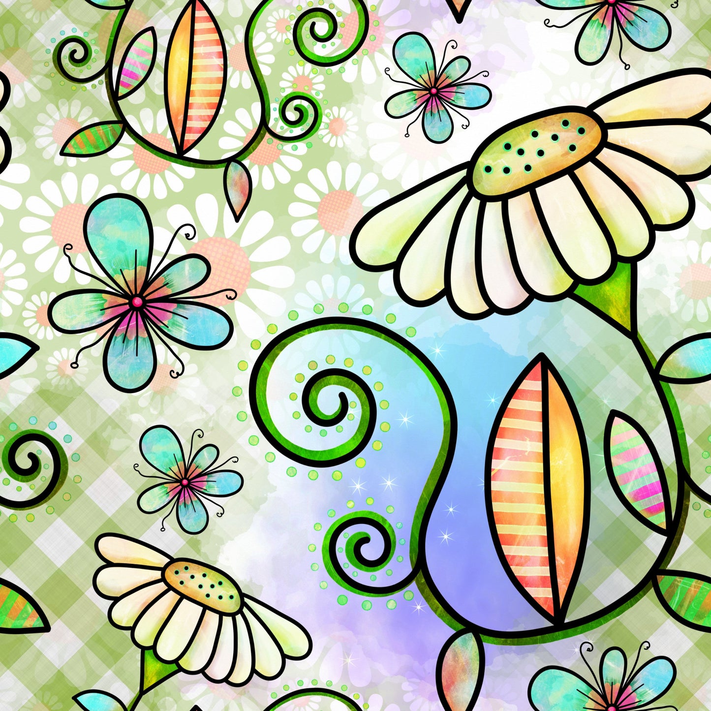 Watercolor Floral Collage Pattern 7 Quilting Cotton Fabric