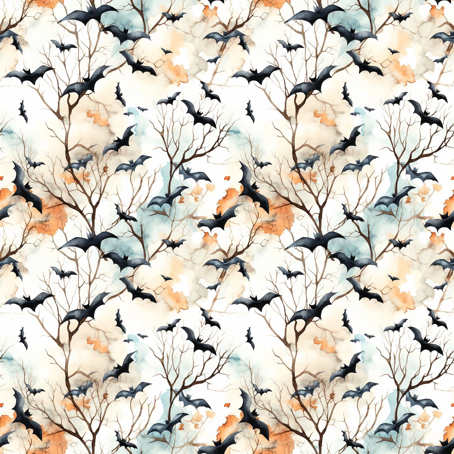 Watercolor Halloween Bats Pattern 10 Quilting Cotton Fabric