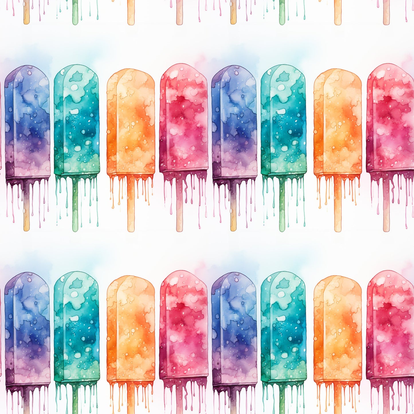 Watercolor Summer Popsicle Pattern 11 Quilting Cotton Fabric