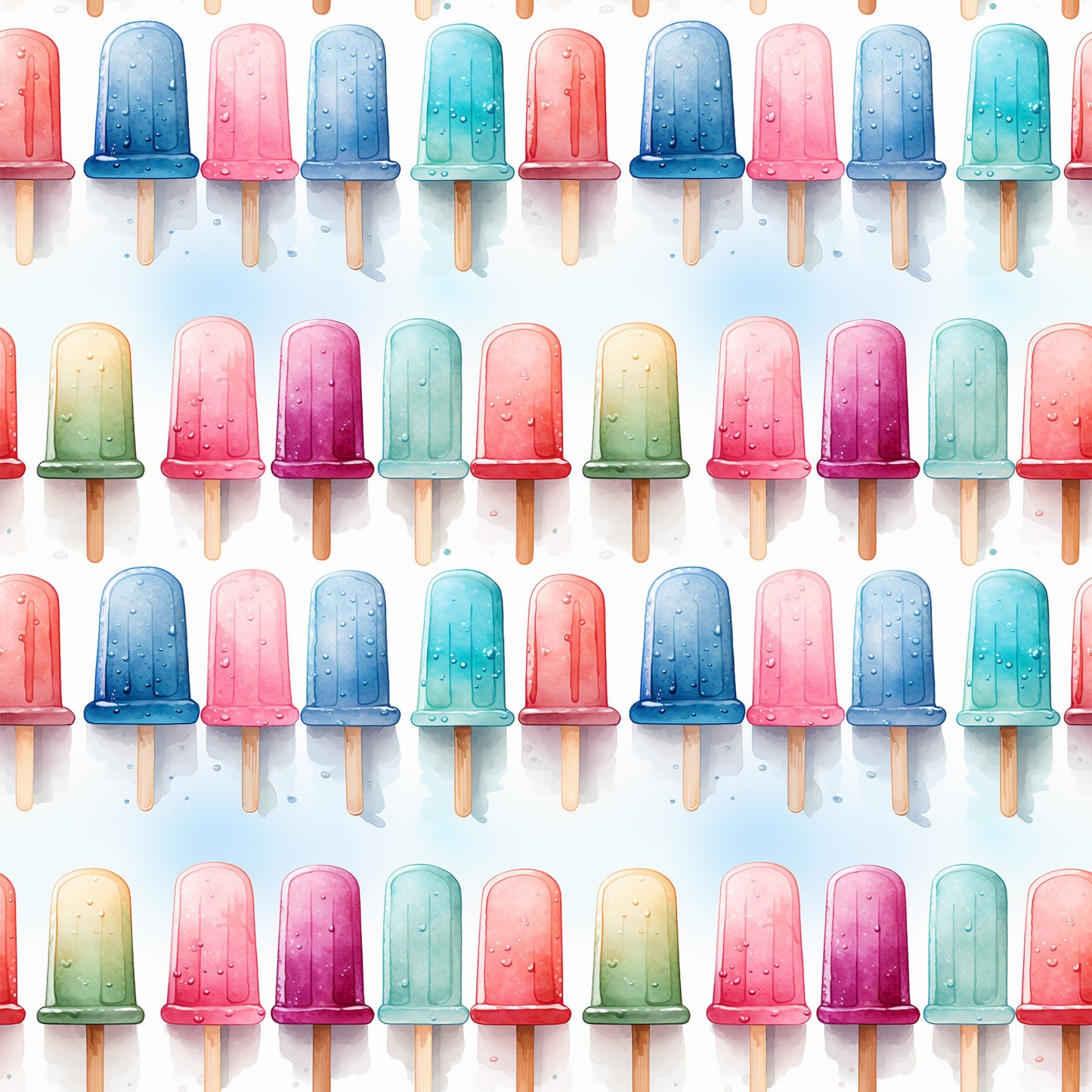 Watercolor Summer Popsicle Pattern 12 Quilting Cotton Fabric