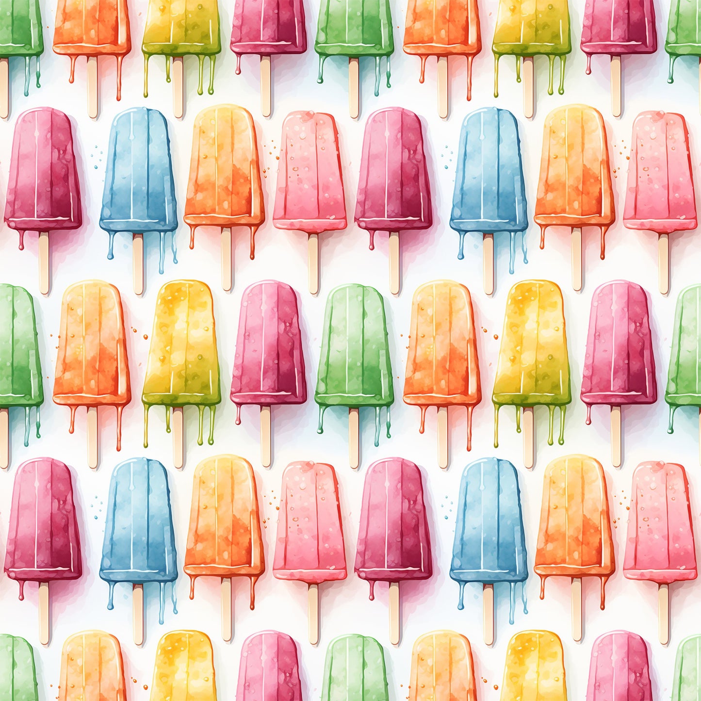 Watercolor Summer Popsicle Pattern 9 Quilting Cotton Fabric
