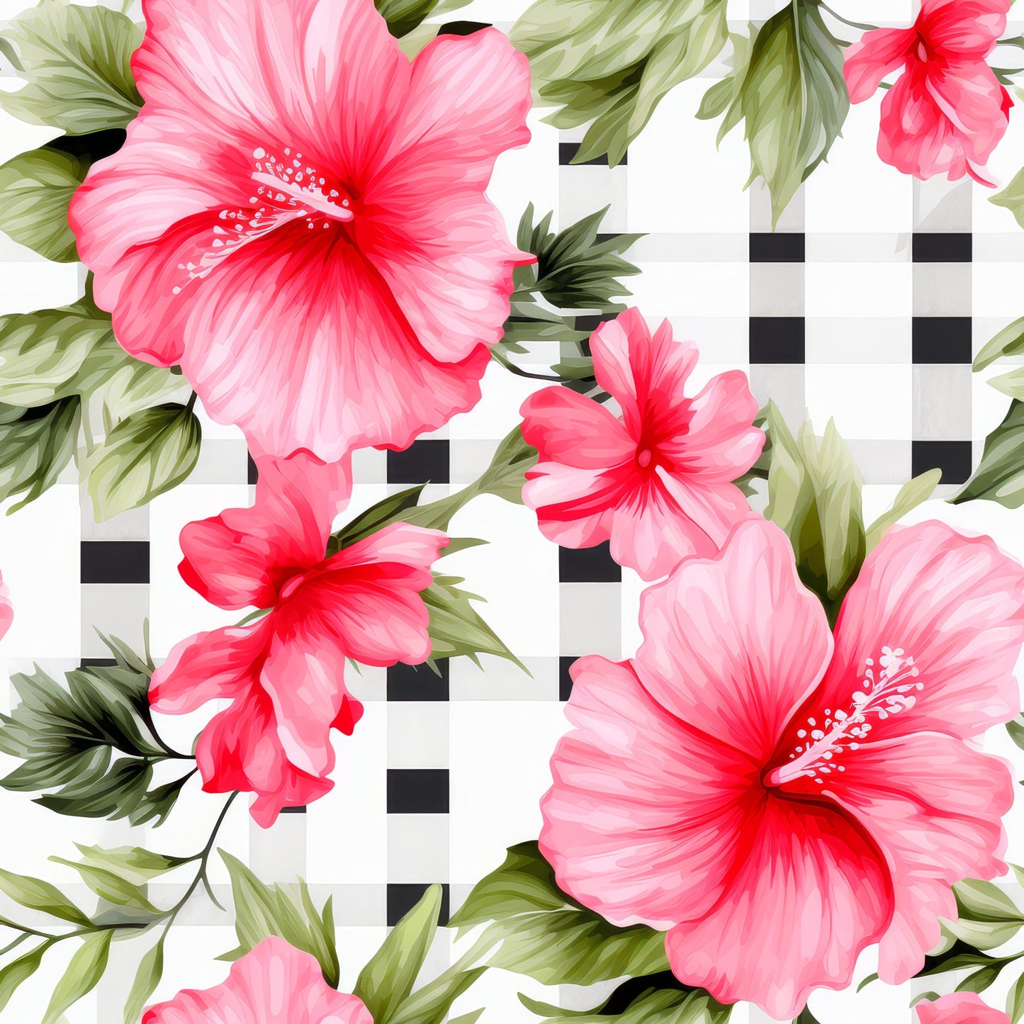 Watermelon Hibiscus Floral Gingham Pattern 10 Quilting Cotton Fabric