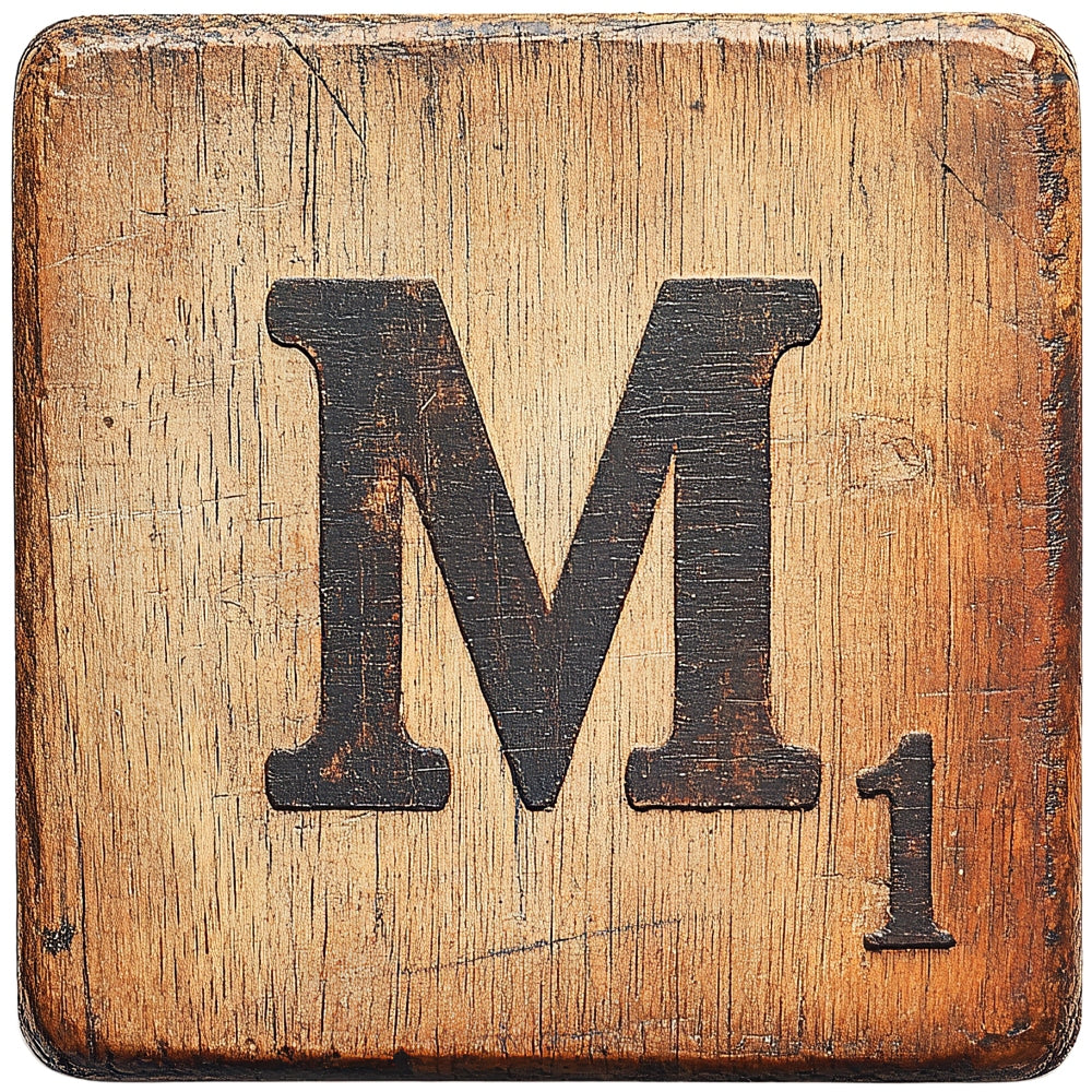 Wood Letter M Blocks Fabric Panel