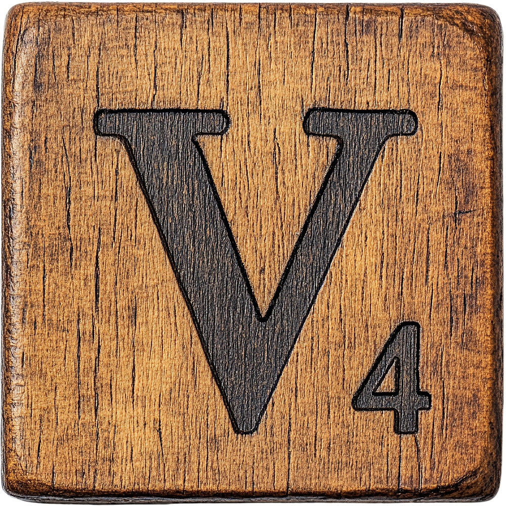 Wood Letter V Blocks Fabric Panel