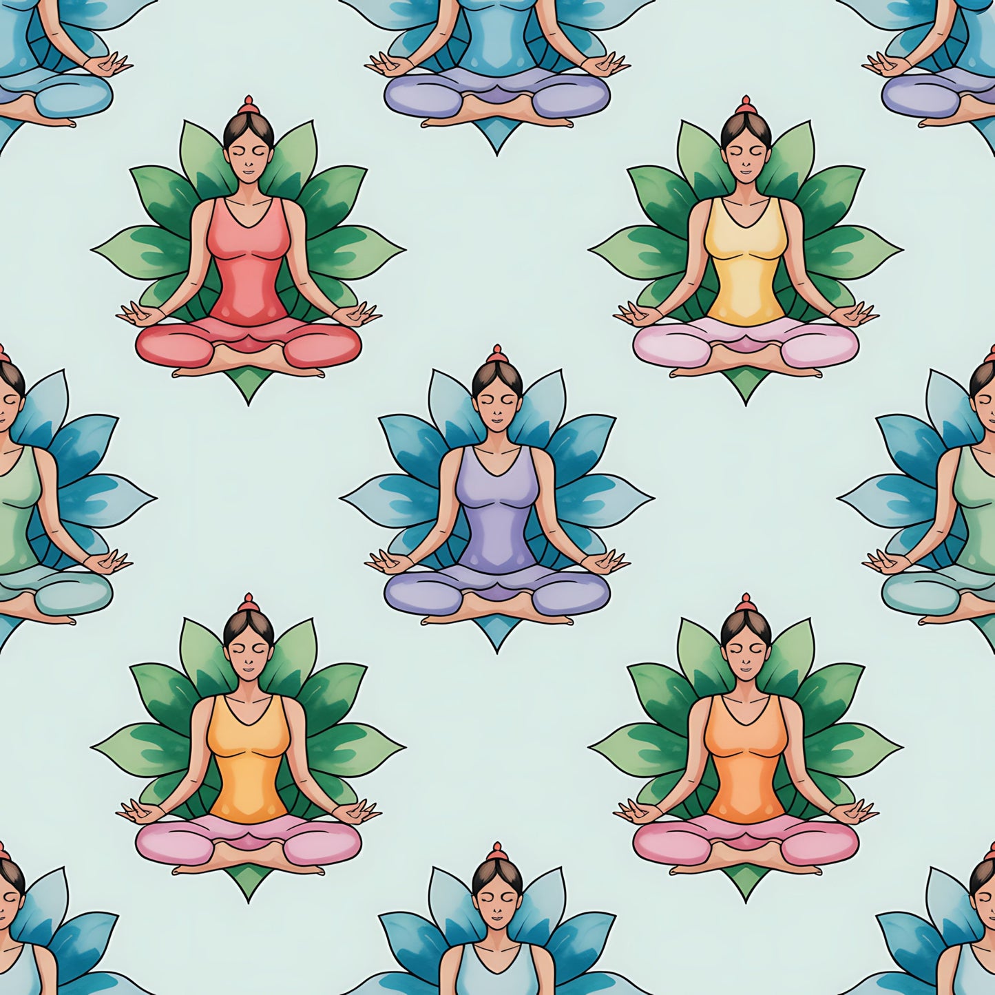 Yoga Poses Pattern 11 Quilting Cotton Fabric