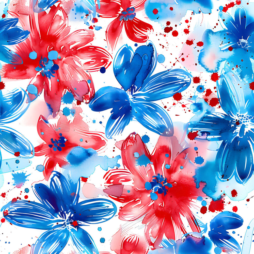 4th of July Watercolor Floral Fat Quarter Bundle