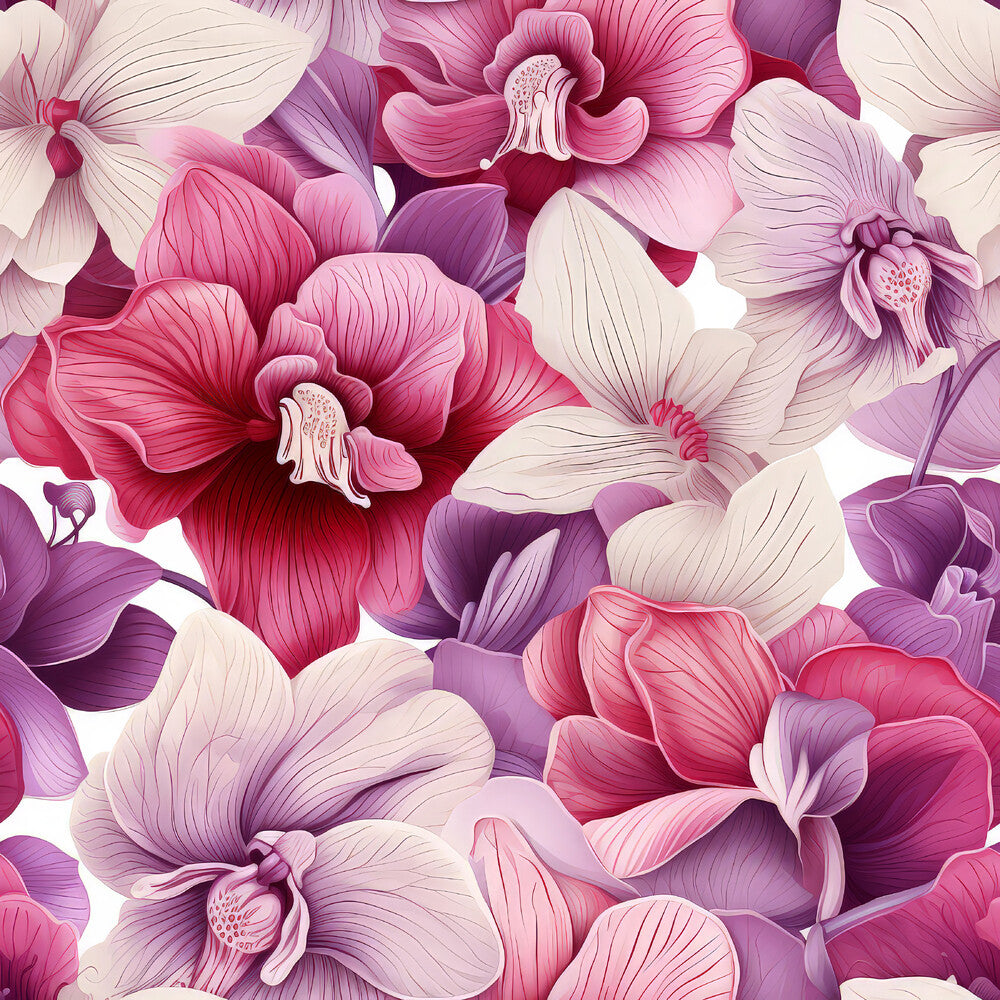 Pink and Purple Orchid Flowers Fat Quarter Bundle