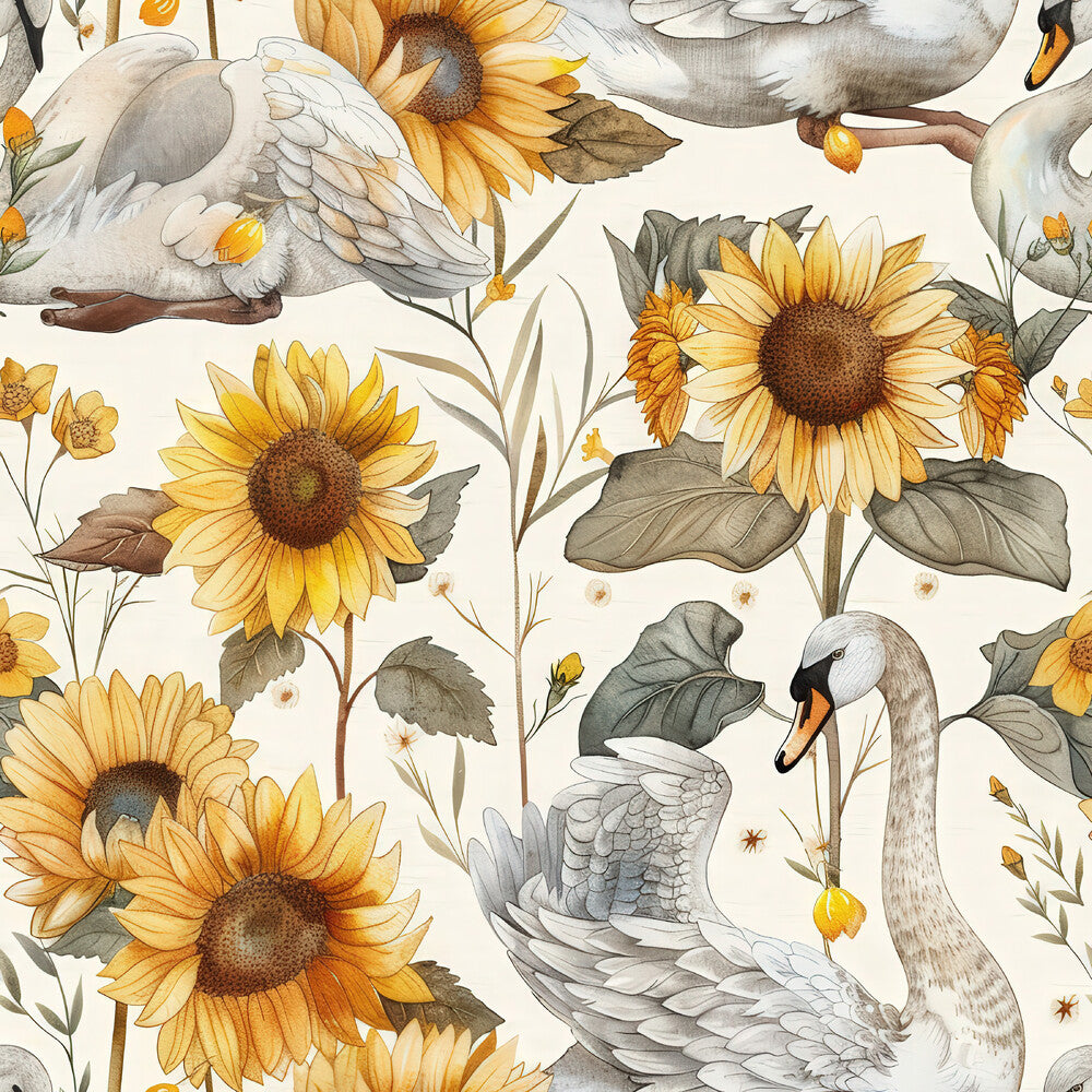 Watercolor Swan Sunflowers Fat Quarter Bundle