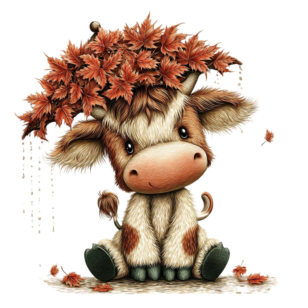 Whimsical Autumn Cow Fabric Panel 19