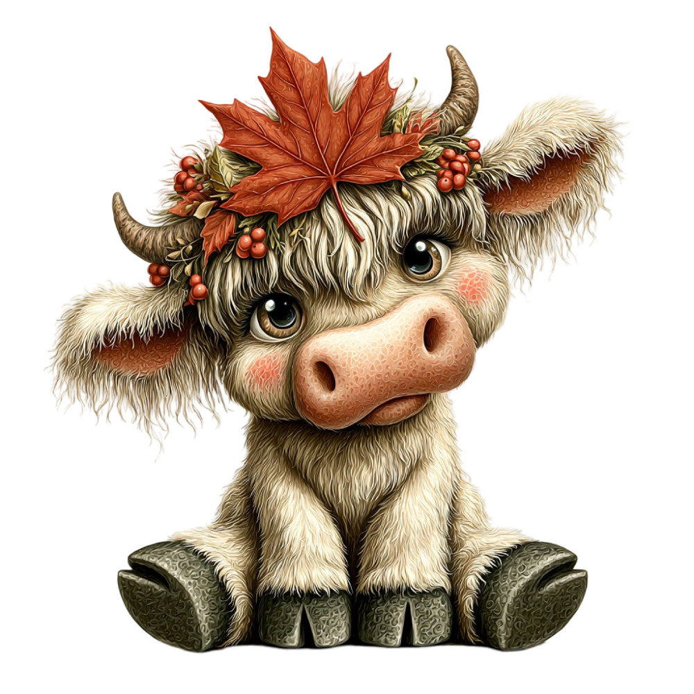 Whimsical Autumn Cow Fabric Panel 11