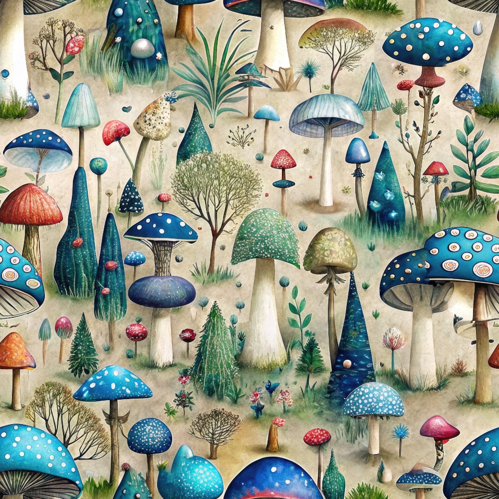 Daily Deal: Mushroom Fairyland Pattern 1 Quilting Cotton Fabric - 45" x 1 Yard"