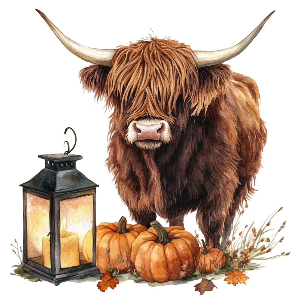 Autumn Highland Cow Fabric Panel 12