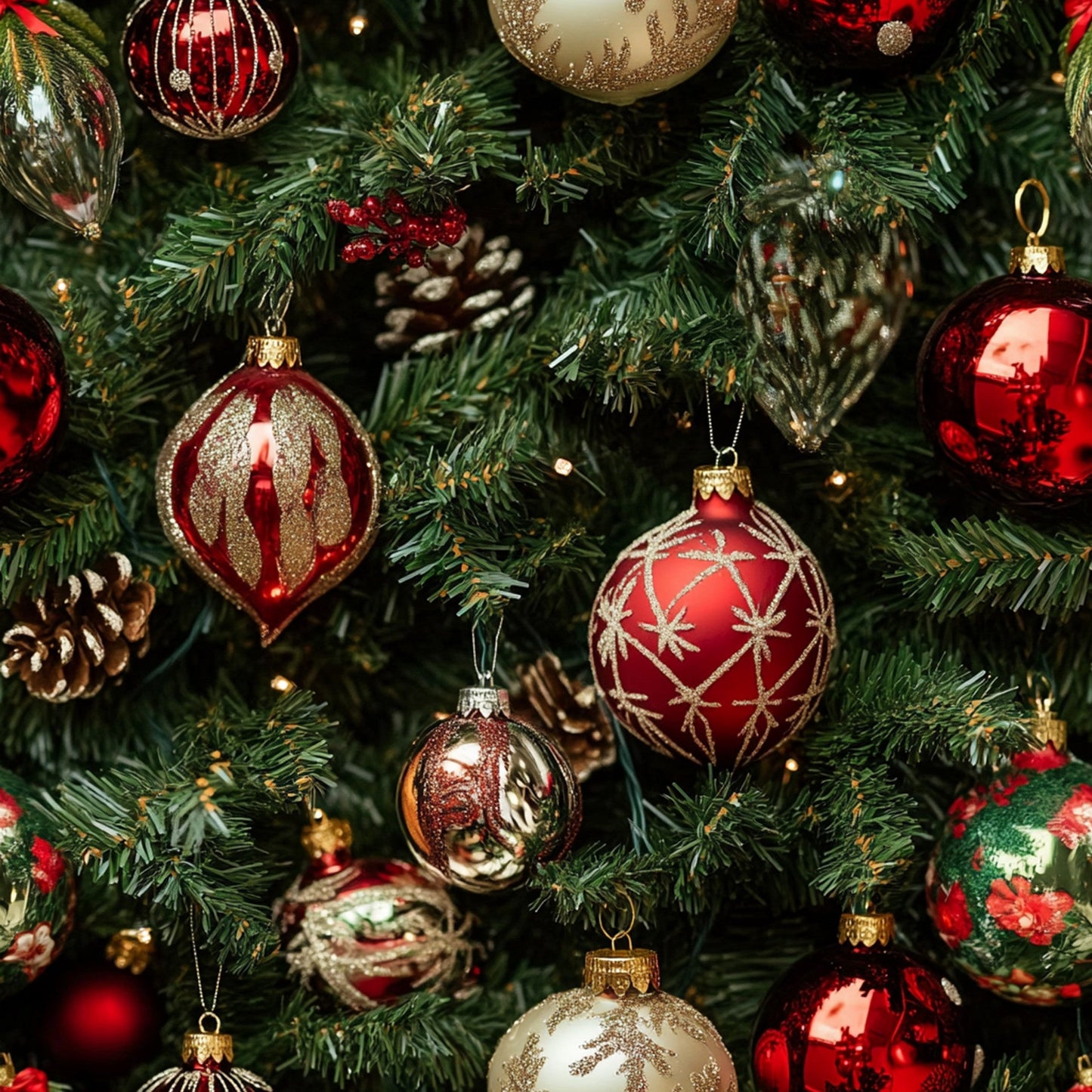 Daily Deal: Realistic Christmas Ornaments Pattern 3 Quilting Cotton Fabric - 45" x 1 Yard"