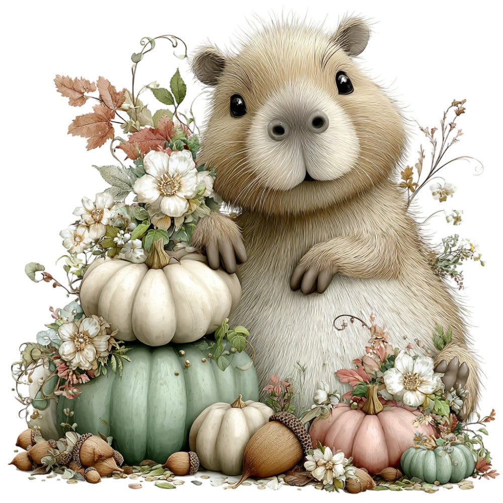 Whimsical Fall Autumn Capybara Fabric Panel 7