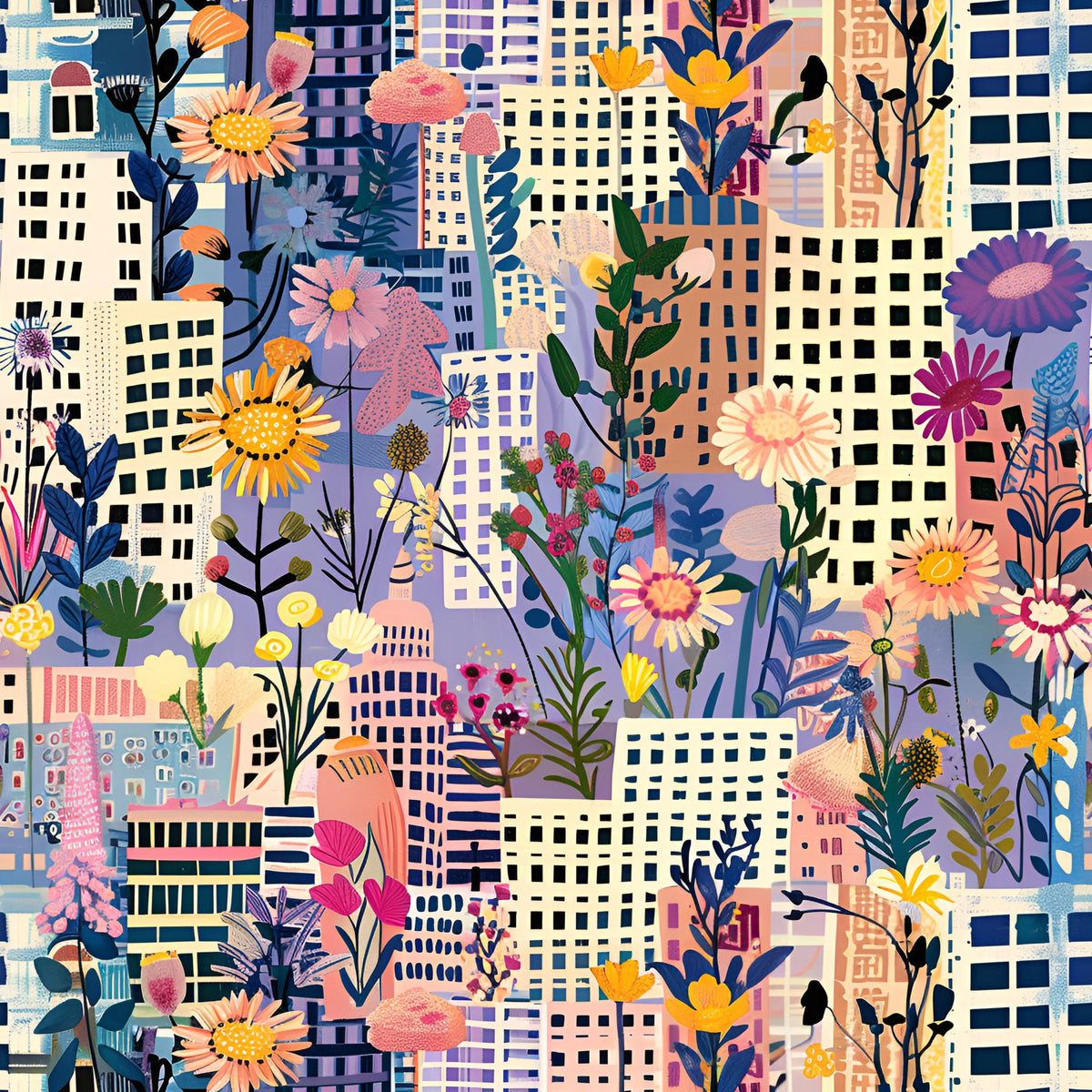 Daily Deal: Vintage Cityscape Wildflowers Pattern 1 Quilting Cotton Fabric - 45" x 1 Yard"