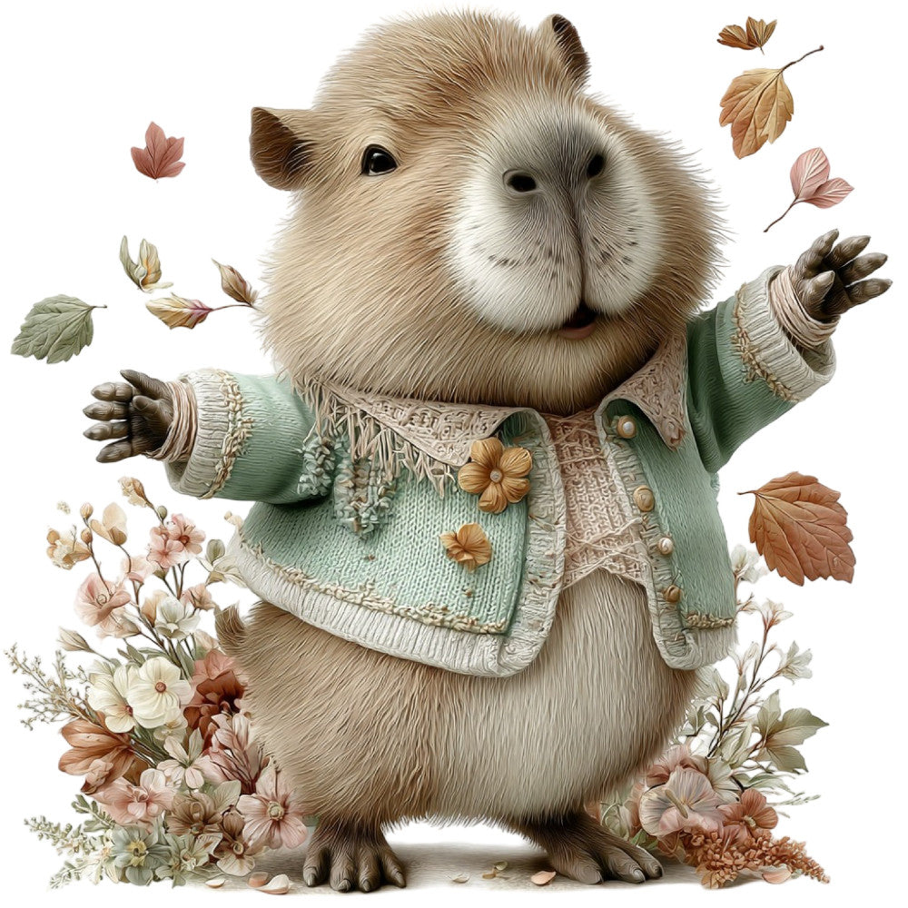 Whimsical Fall Autumn Capybara Fabric Panel 15
