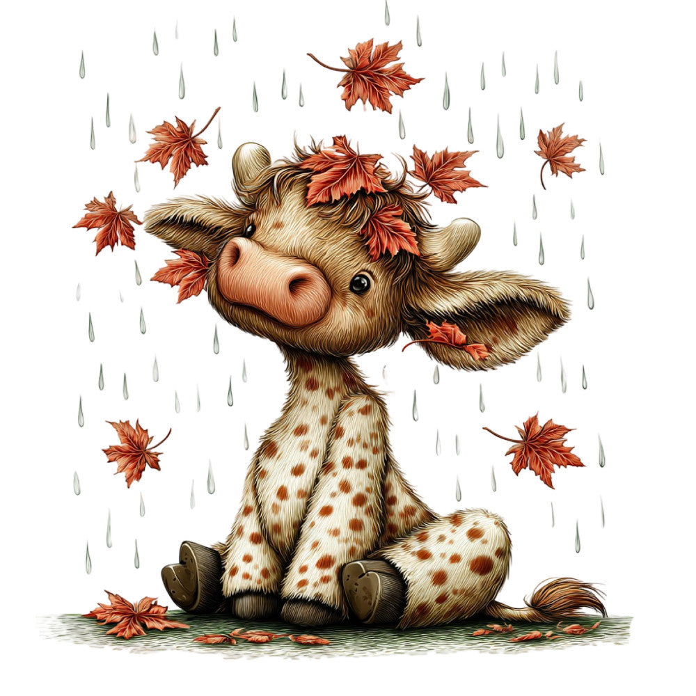 Whimsical Autumn Cow Fabric Panel 20