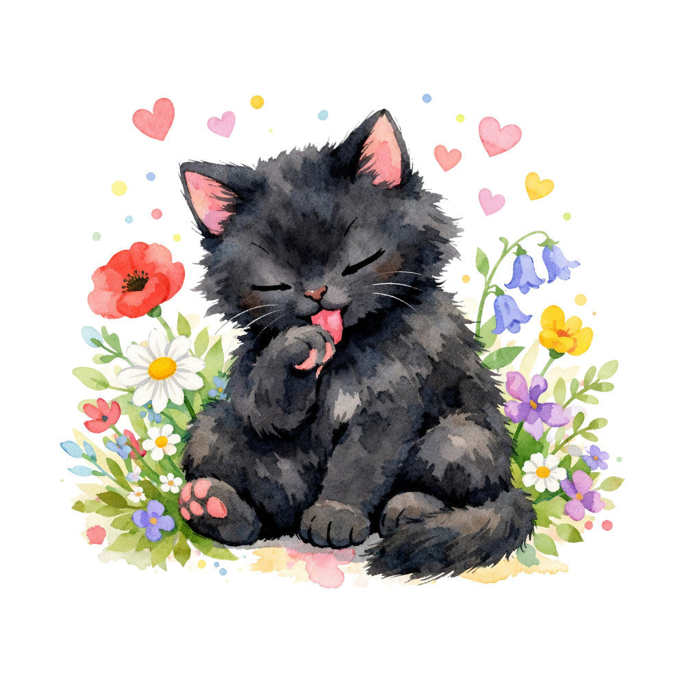 Black Spring Kitten Fabric Panel 19