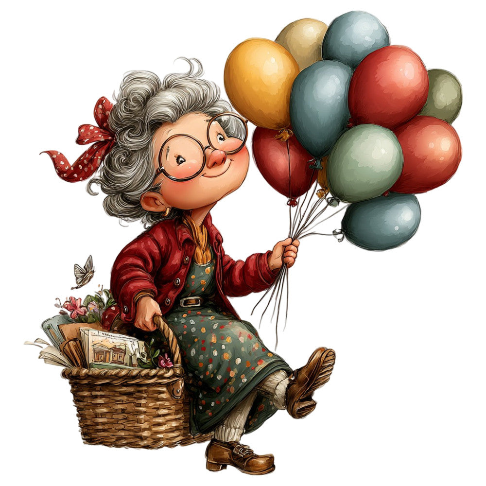 Whimsical Old Lady Birthday Fabric Panel 20