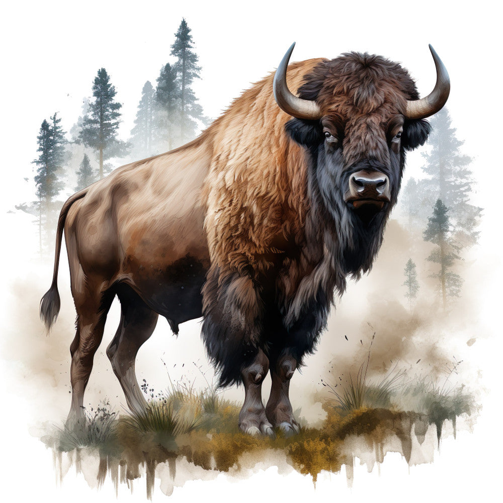 Watercolor Bison Fabric Panel 1