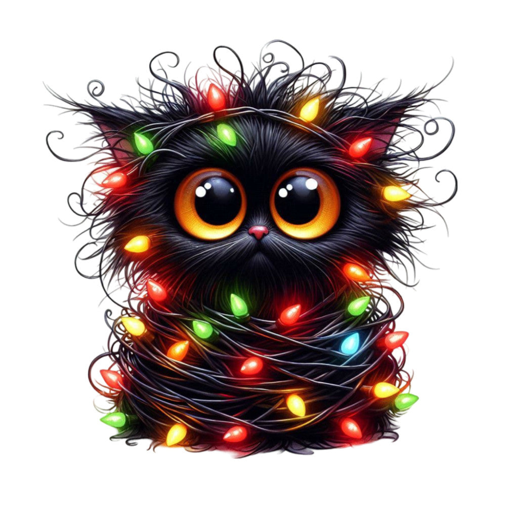 Tangled Christmas Cat Fabric Panel 12