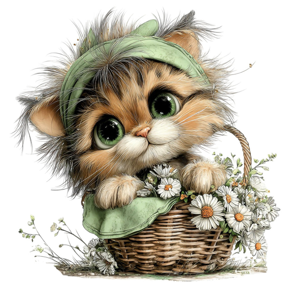 Whimsical Spring Cat Fabric Panel 4