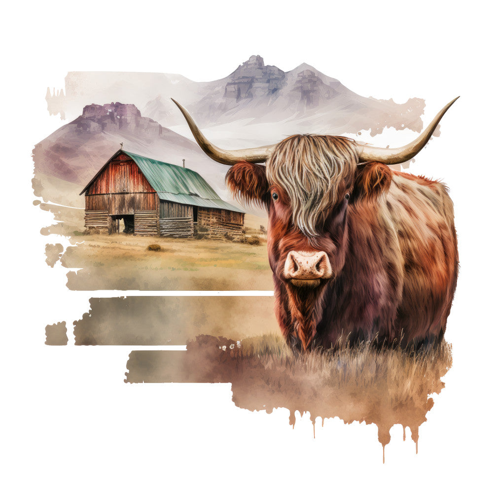 Watercolor Highland Cows Fabric Panel 13