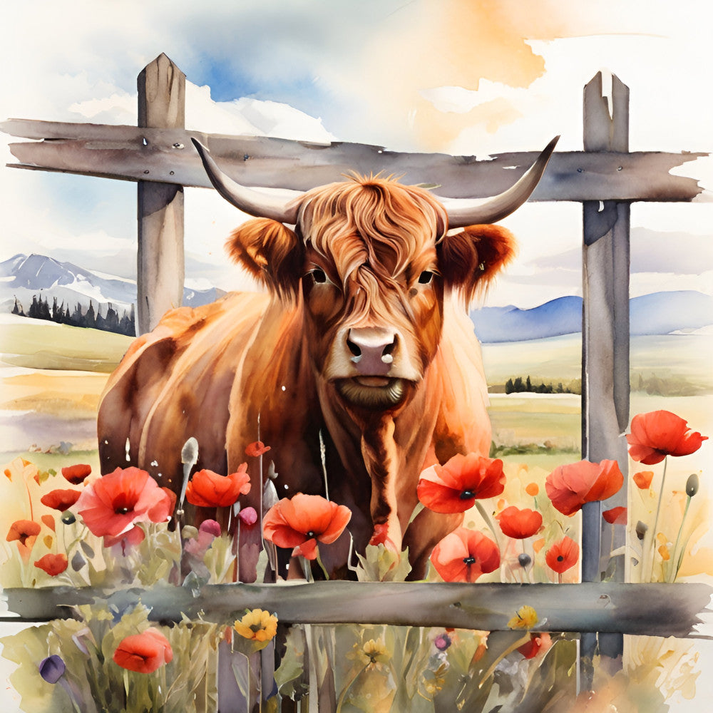 Highland Cow Art Fabric Panel 7