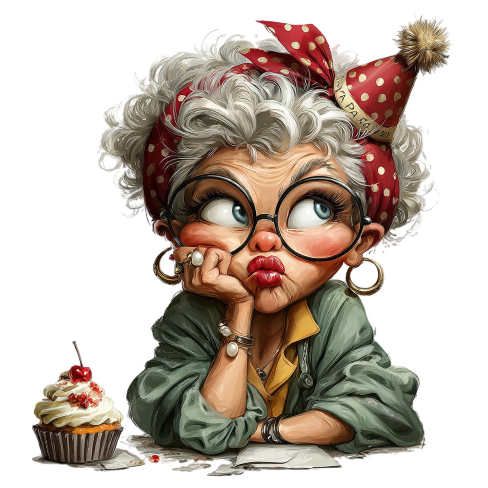 Whimsical Old Lady Birthday Fabric Panel 18