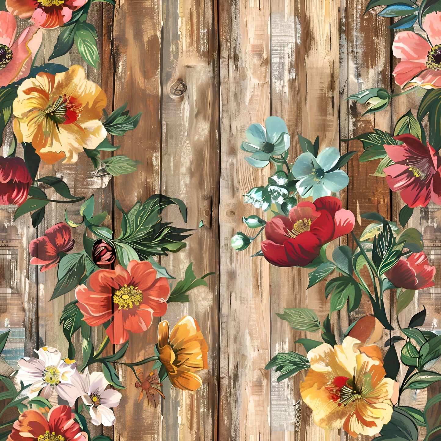 Daily Deal: Spring Flowers Rustic Wood Background Pattern 9 Quilting Cotton Fabric - 45" x 1 Yard"