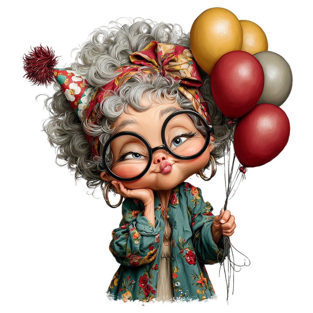 Whimsical Old Lady Birthday Fabric Panel 21