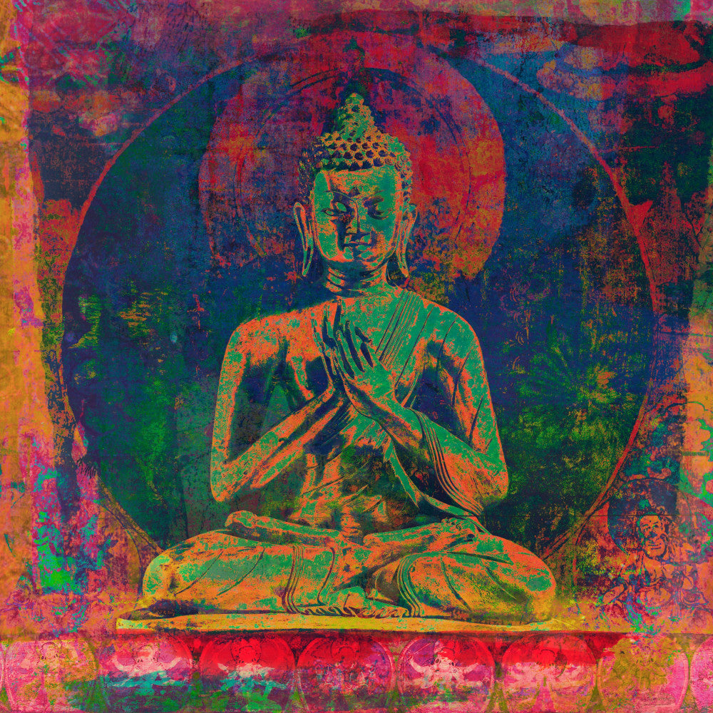 Grunge Ancient Buddha Mandala Fabric Panel 1