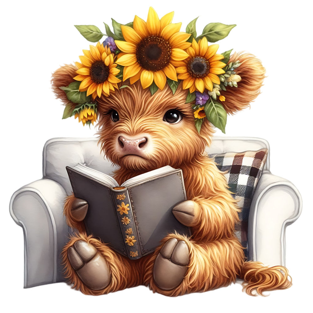 Sunflower Highland Cows Fabric Panel 31