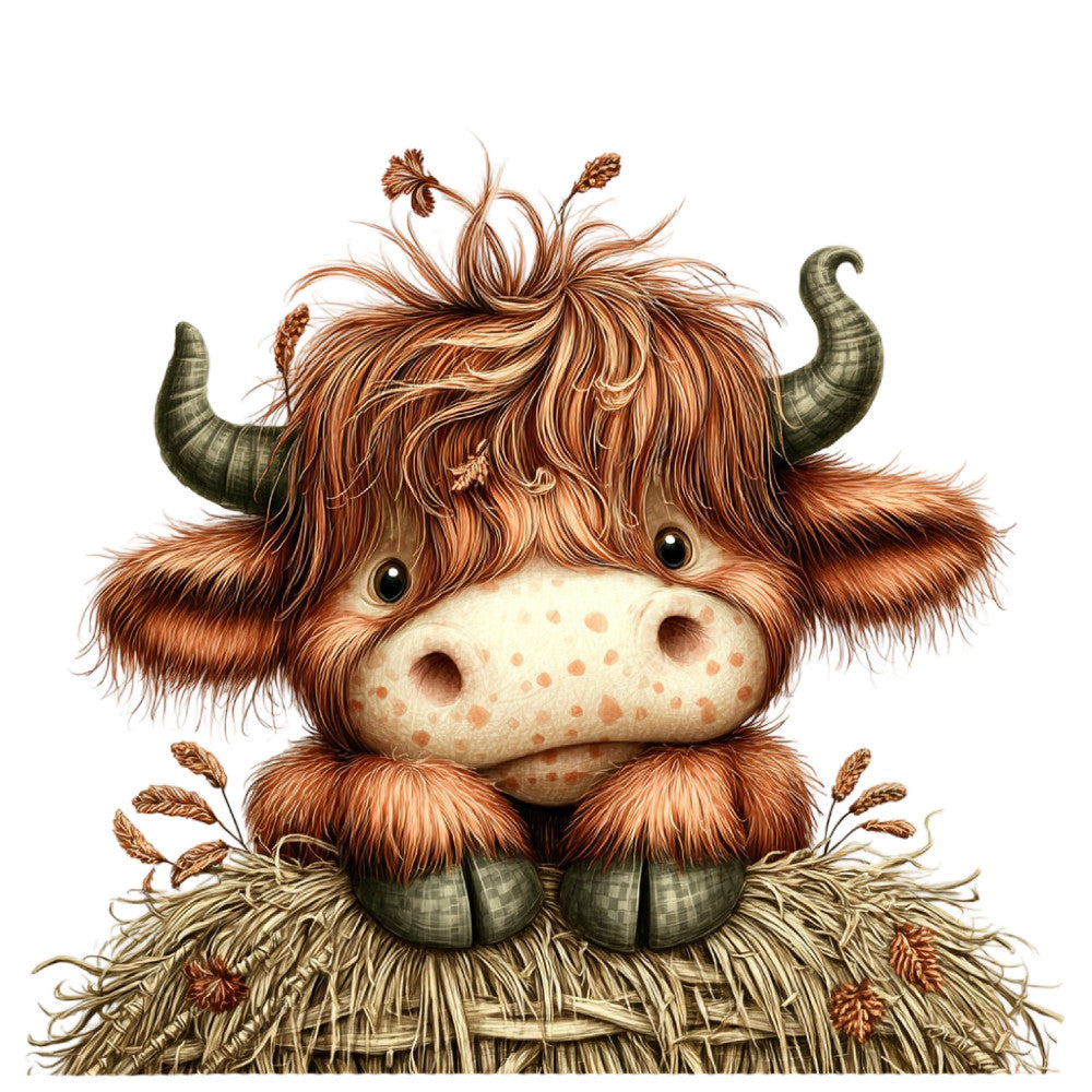 Whimsical Autumn Cow Fabric Panel 25