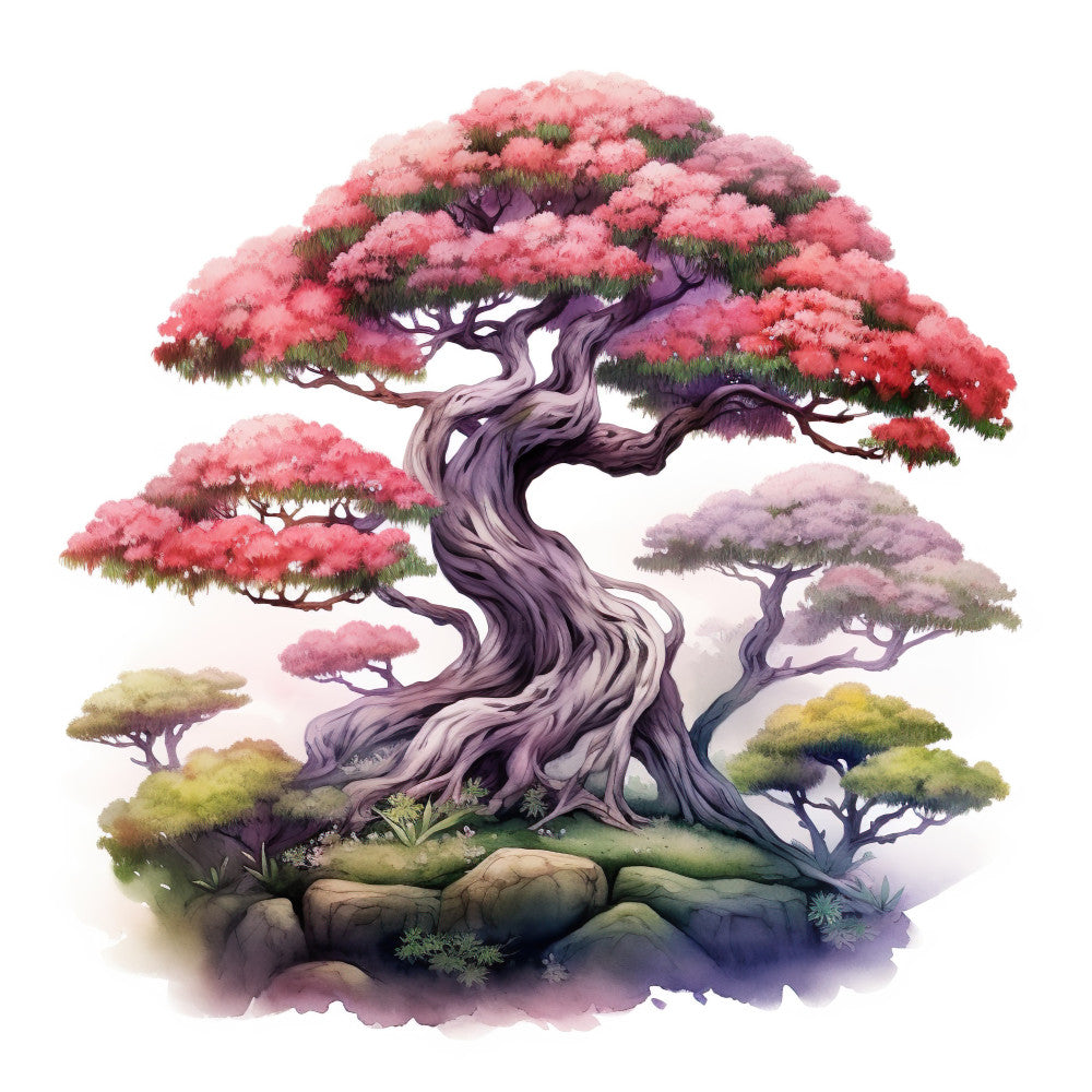 watercolor bonsai tree Watercolor Bonsai Tree Fabric Panel 8 – FabricMegaStore.com
