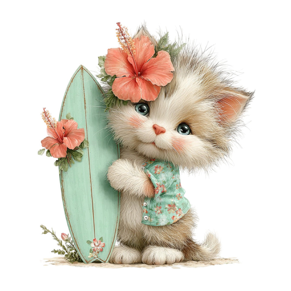 Whimsical Summer Cat Fabric Panel 1